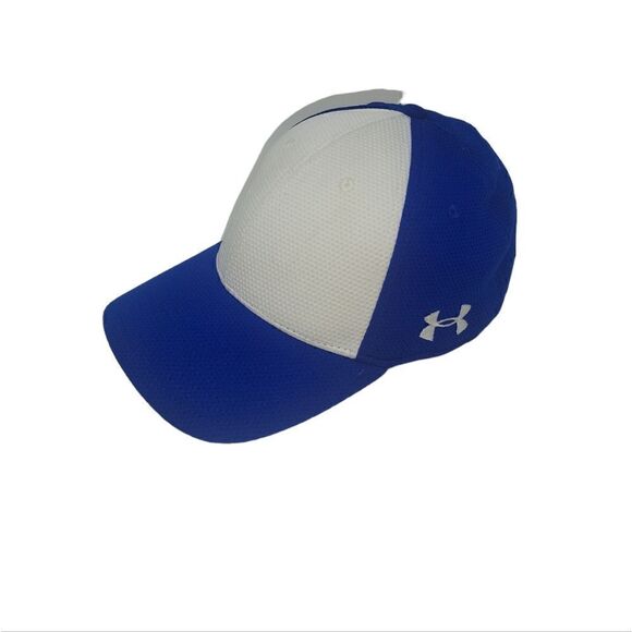 Under Armour Men's UA Color Blocked Stretch Fit Cap White/Royal Hat 125412 MD/LG - Picture 1 of 4